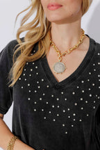 Charcoal Washed Cotton Diamante Dress