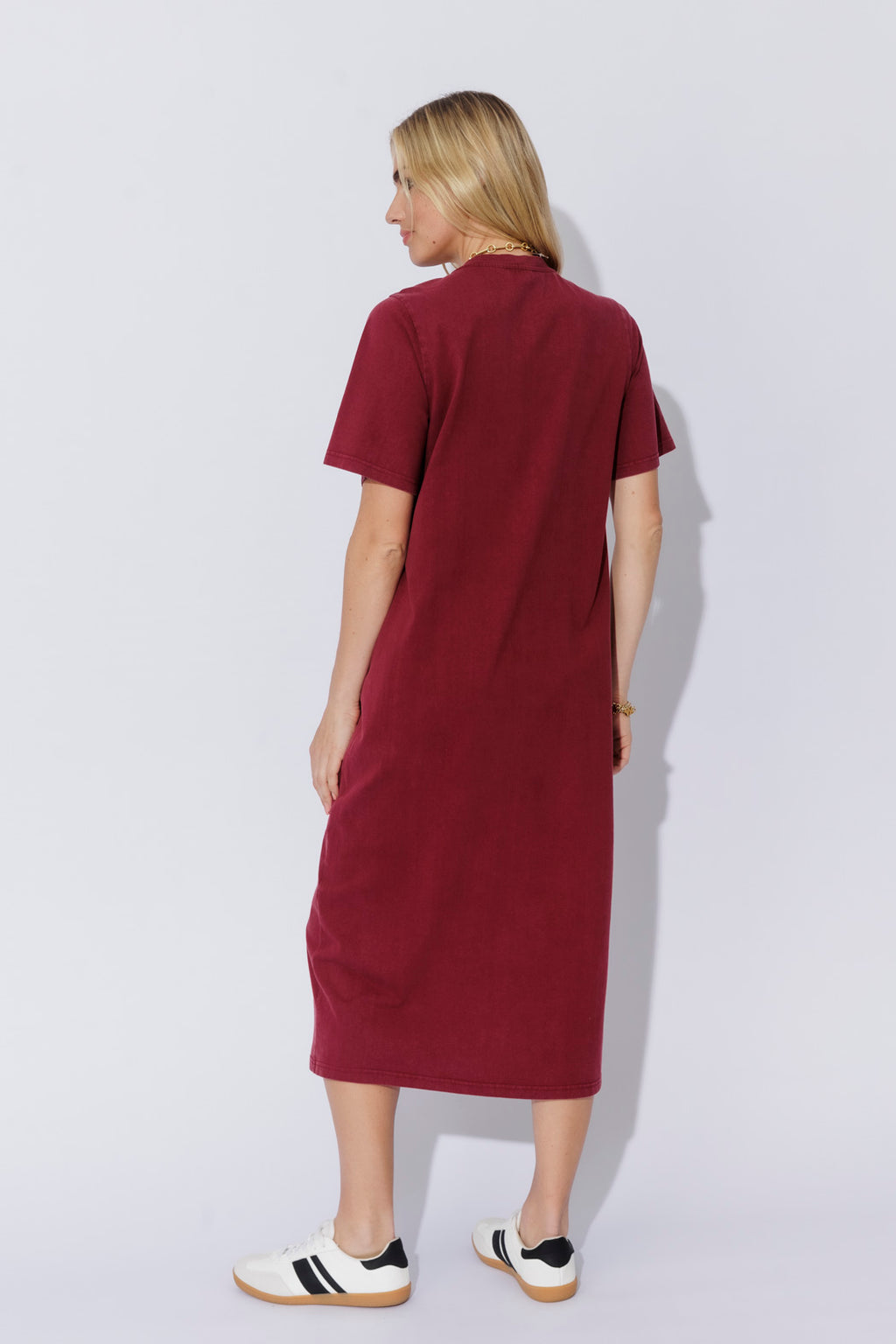 Burgundy Washed Cotton Diamante Dress