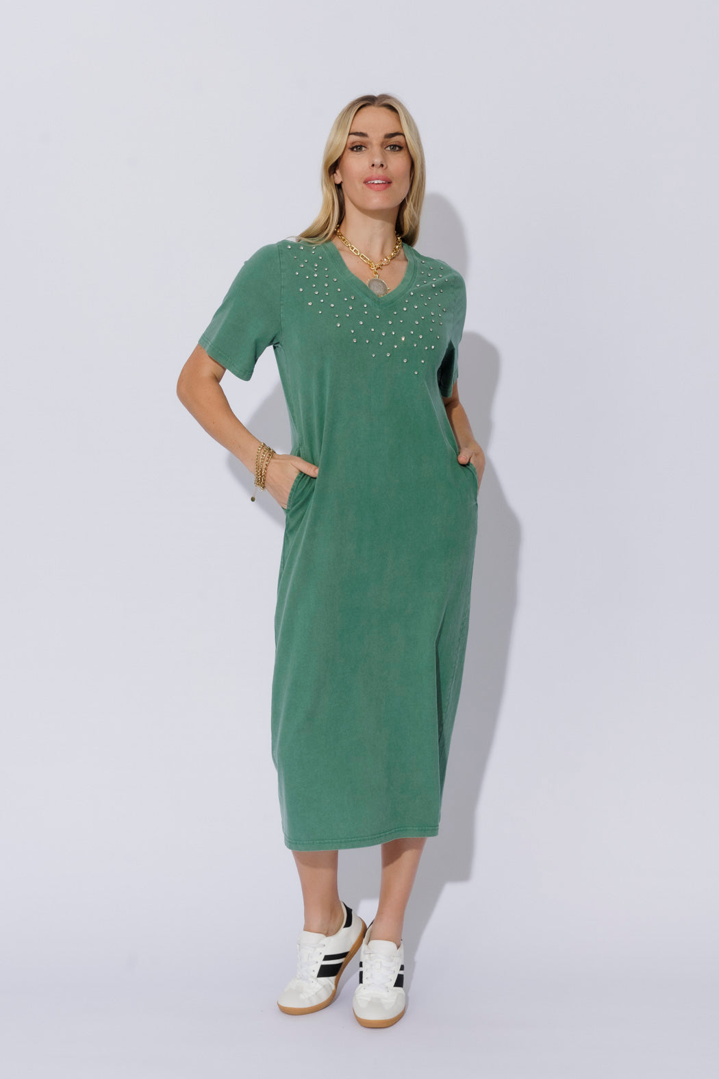 Jade Washed Cotton Diamante Dress