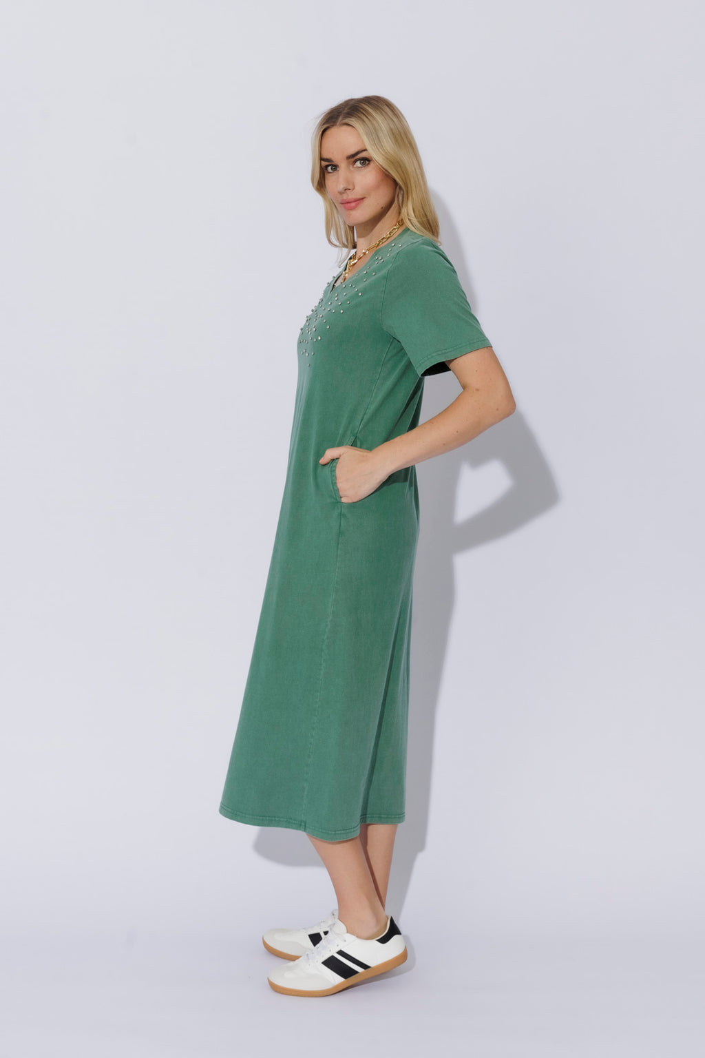 Jade Washed Cotton Diamante Dress