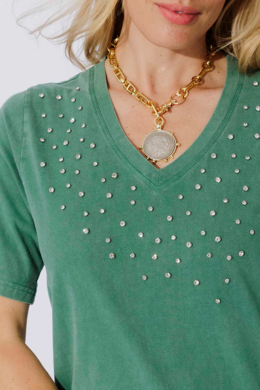 Jade Washed Cotton Diamante Dress