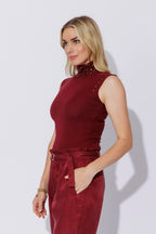 Burgundy Tencel Stud High Neck Cami