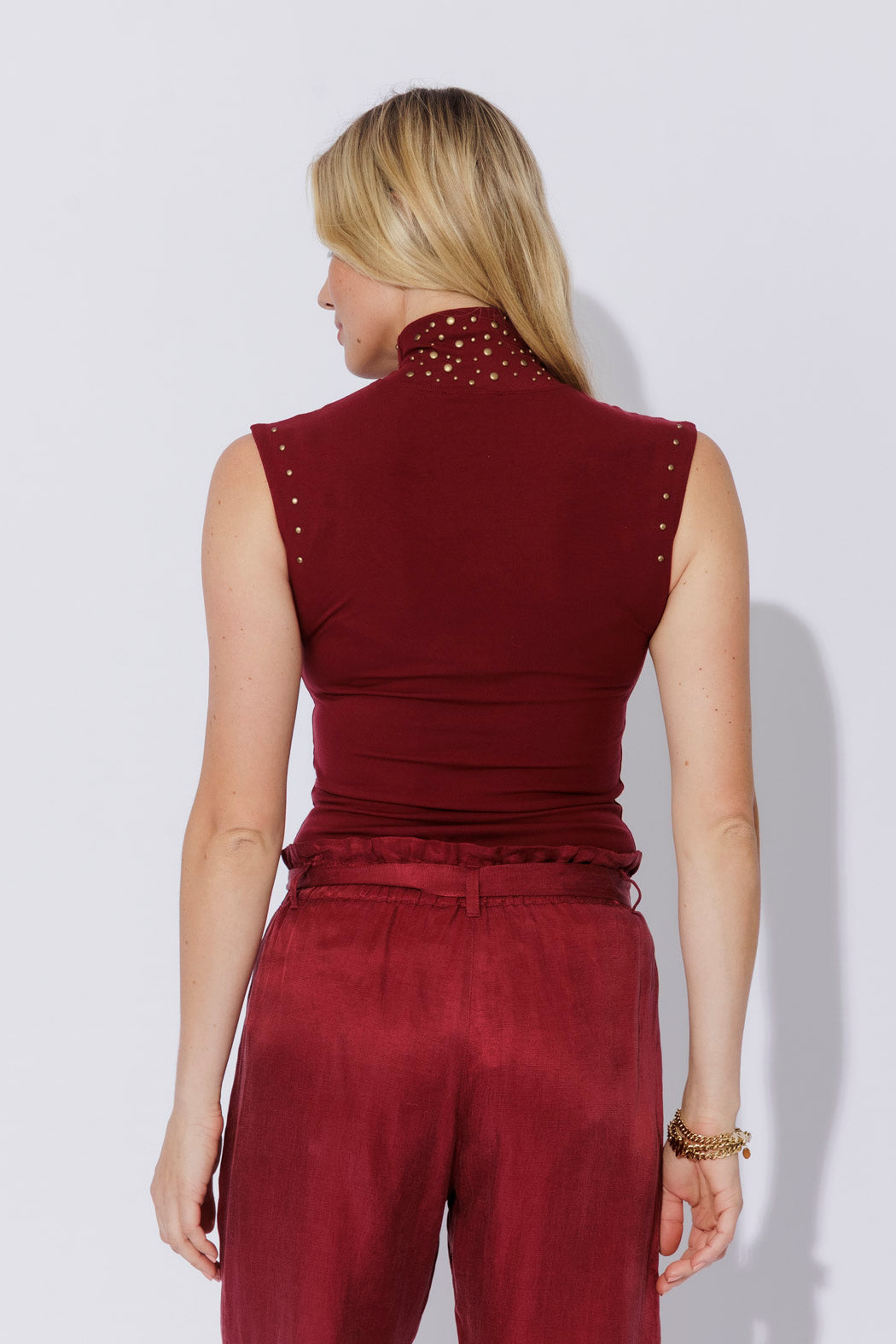 Burgundy Tencel Stud High Neck Cami