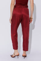 Burgundy Cupro/Linen Paperbag Pant