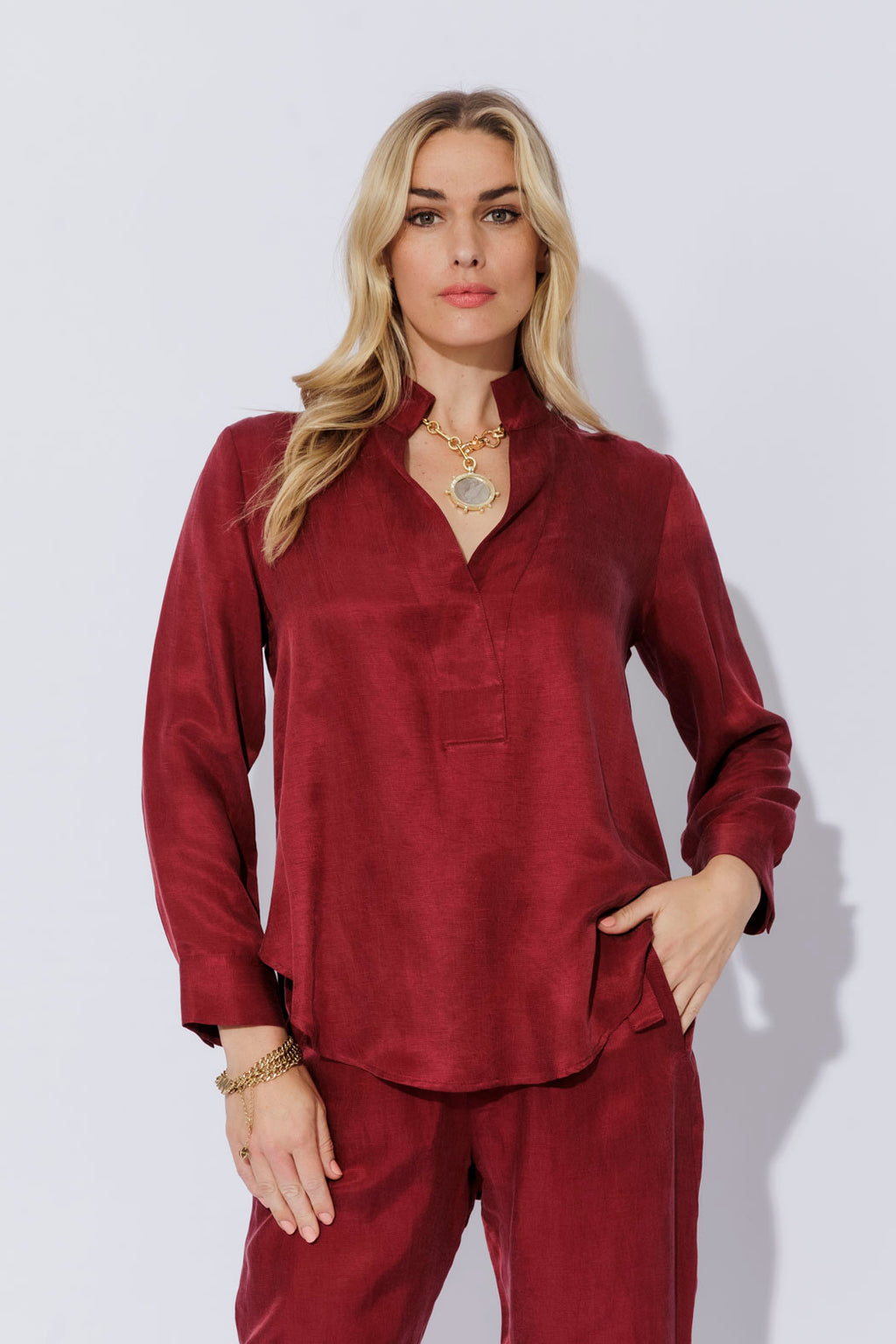 Burgundy Cupro/Linen Milan Blogger Shirt