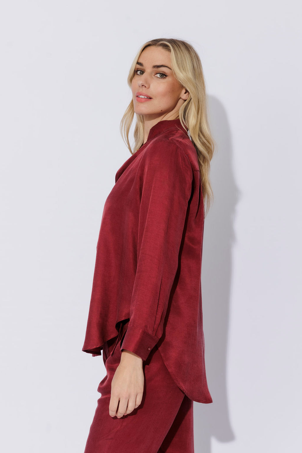 Burgundy Cupro/Linen Milan Blogger Shirt