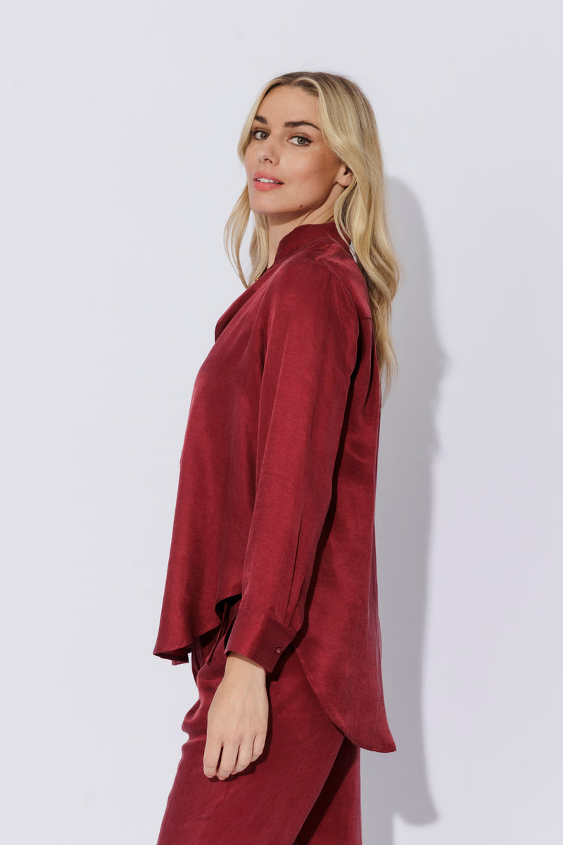 Burgundy Cupro/Linen Milan Blogger Shirt