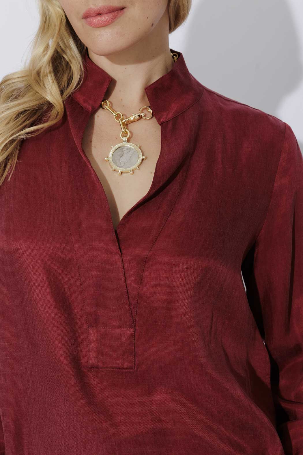 Burgundy Cupro/Linen Milan Blogger Shirt