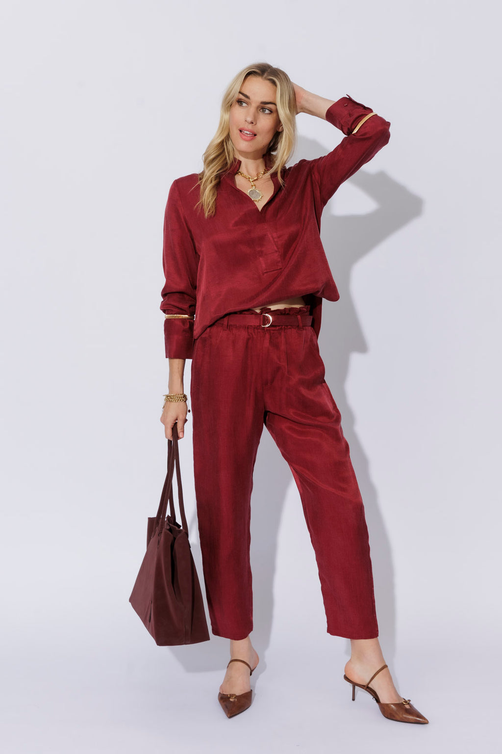 Burgundy Cupro/Linen Milan Blogger Shirt