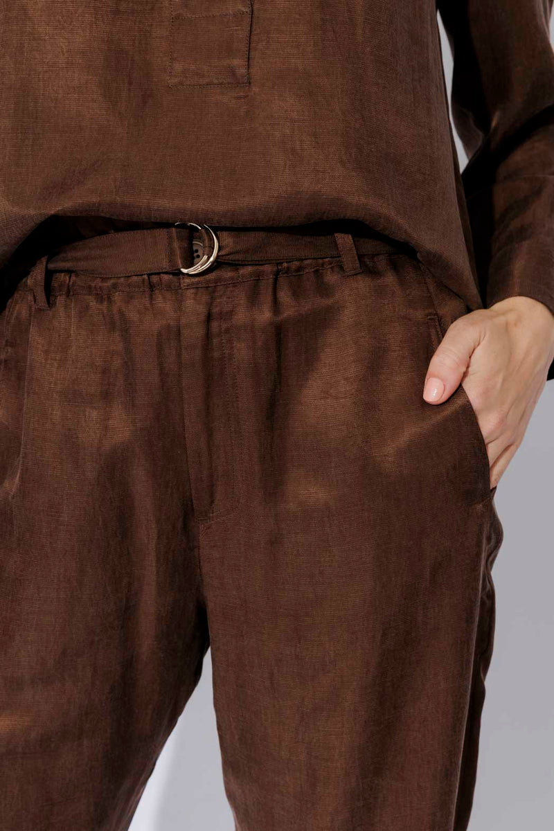 Chocolate Cupro/Linen Paperbag Pant