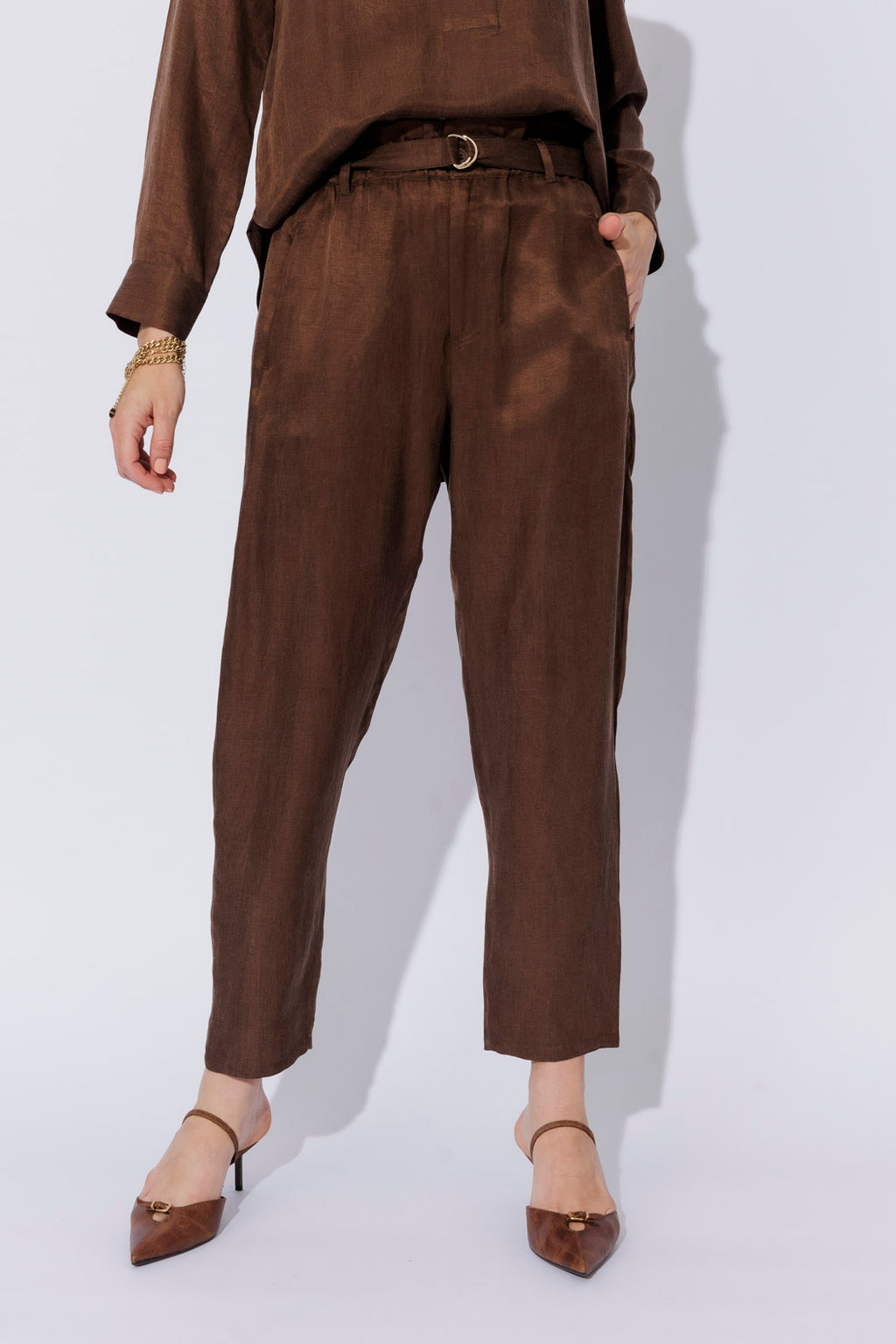 Chocolate Cupro/Linen Paperbag Pant