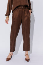 Chocolate Cupro/Linen Paperbag Pant