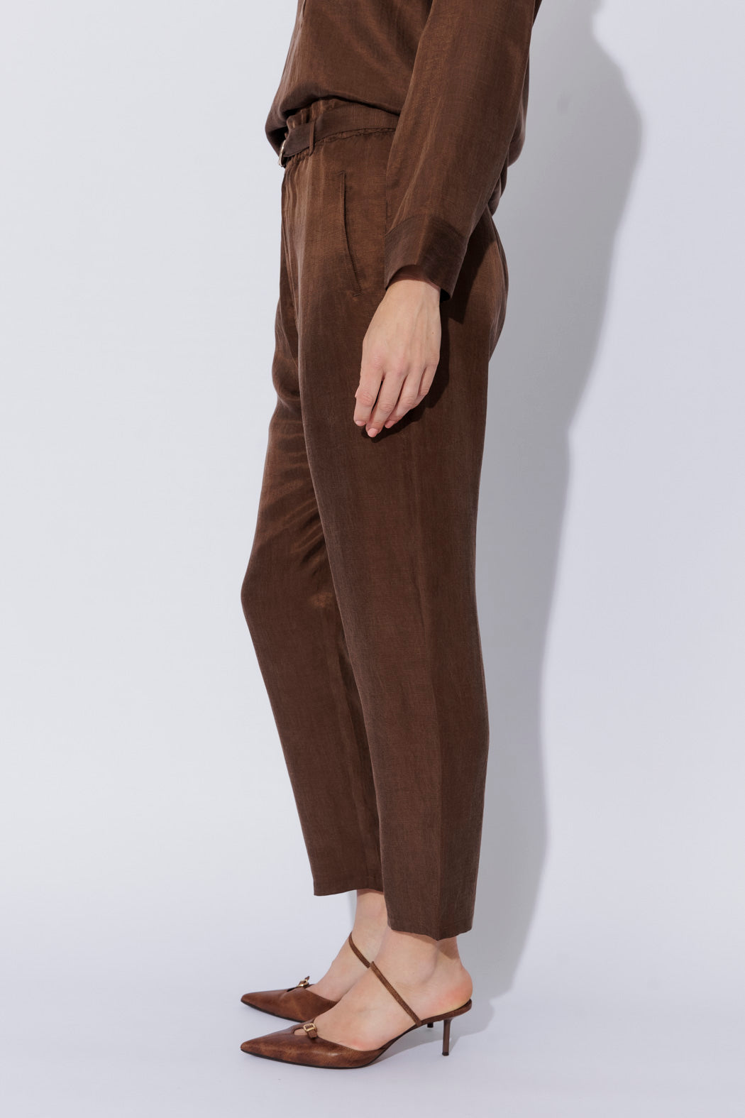 Chocolate Cupro/Linen Paperbag Pant