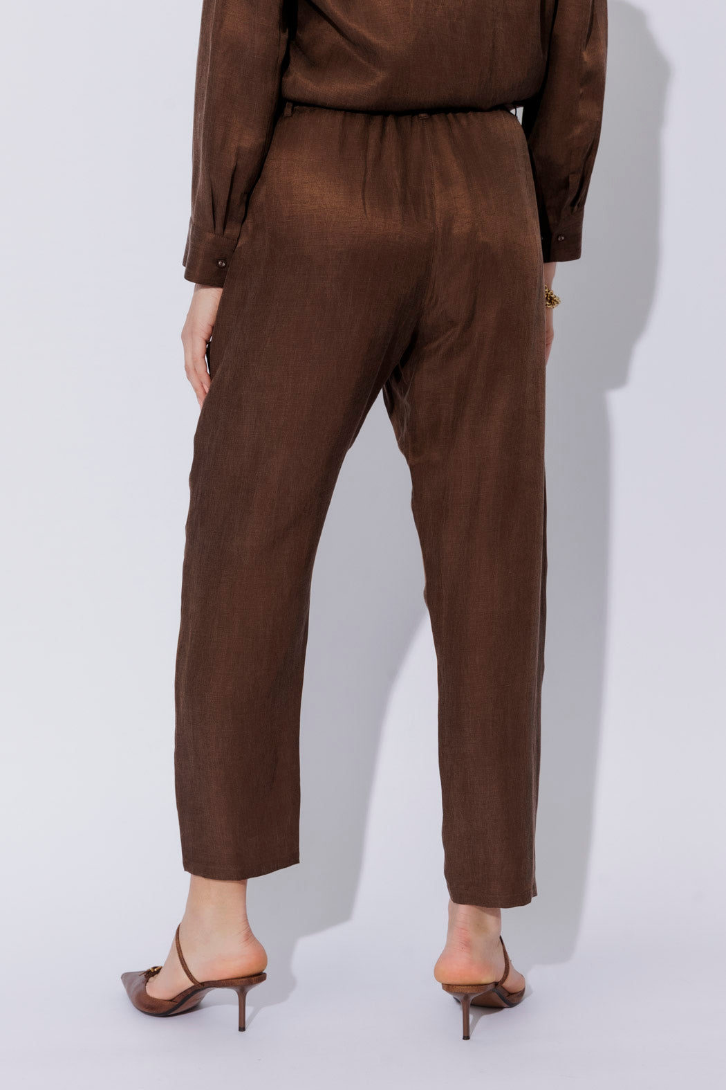 Chocolate Cupro/Linen Paperbag Pant