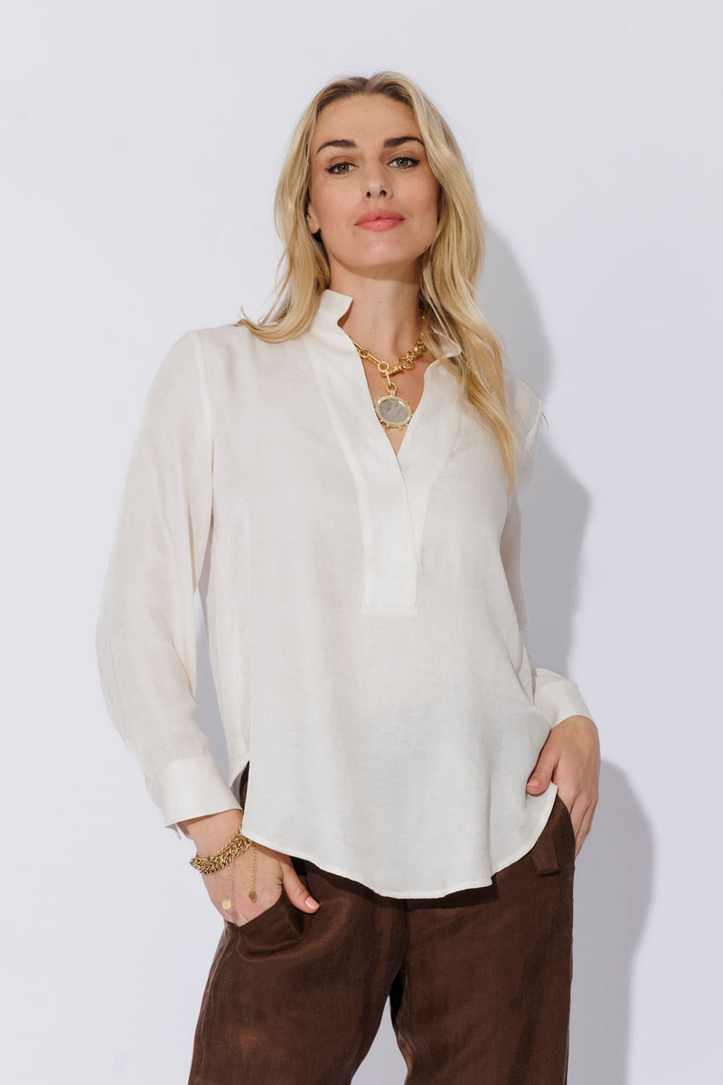 Ivory Cupro/Linen Milan Blogger Shirt