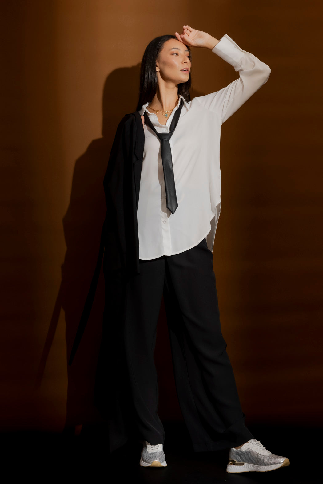 Black Faux Leather Tie