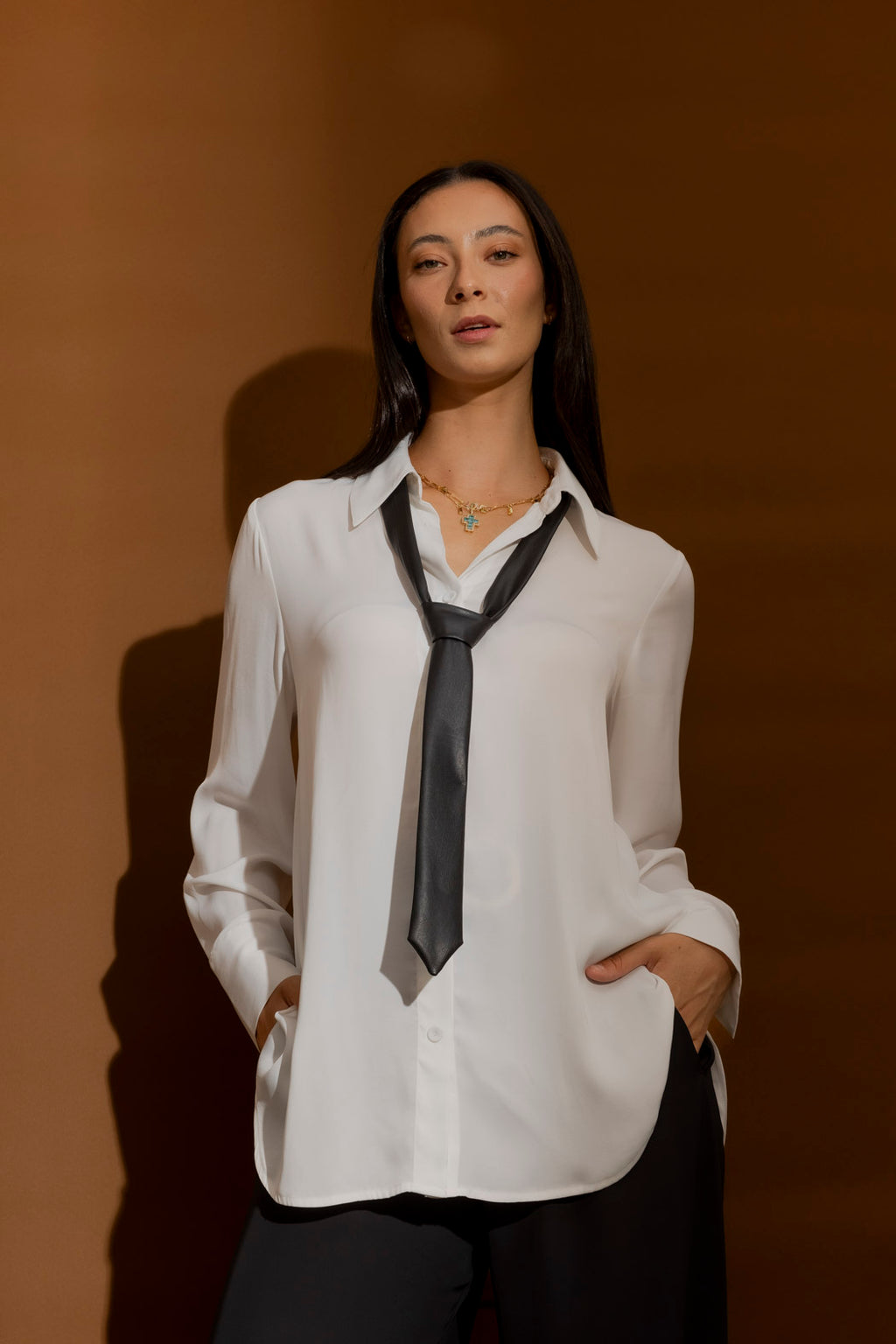 Black Faux Leather Tie