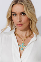 Gold Necklace With Turquoise Cross
