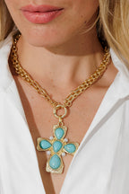 Gold Necklace With Turquoise Cross