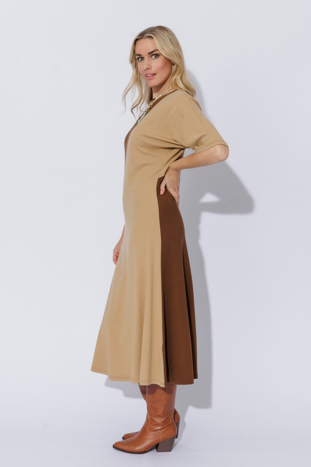 Brown/Beige Tencel Dolman Dress