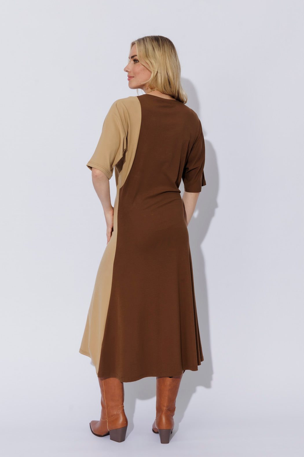 Brown/Beige Tencel Dolman Dress