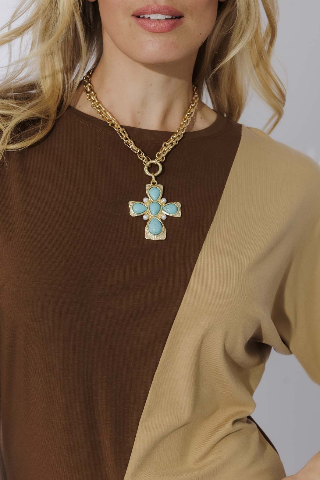 Brown/Beige Tencel Dolman Dress