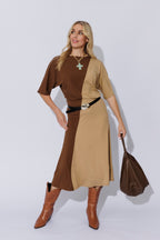 Brown/Beige Tencel Dolman Dress