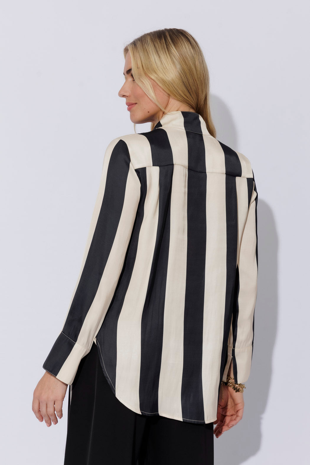 Black/Beige Stripe Longline Milan Blogger Shirt
