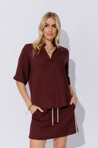 Burgundy Washed Linen Blogger Shirt