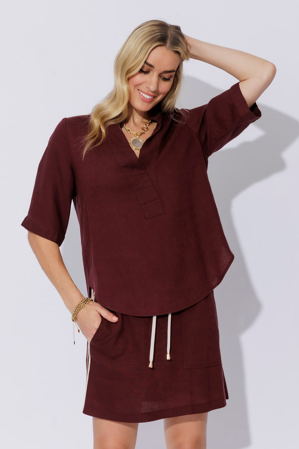 Burgundy Washed Linen Blogger Shirt