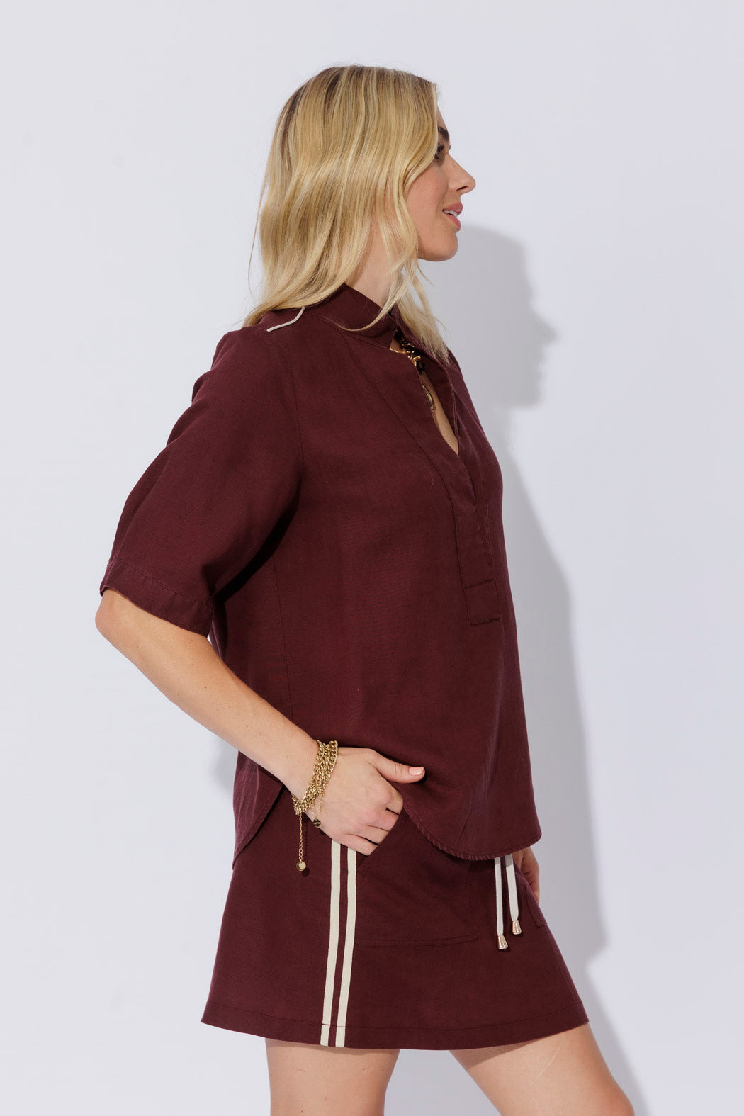 Burgundy Washed Linen Blogger Shirt