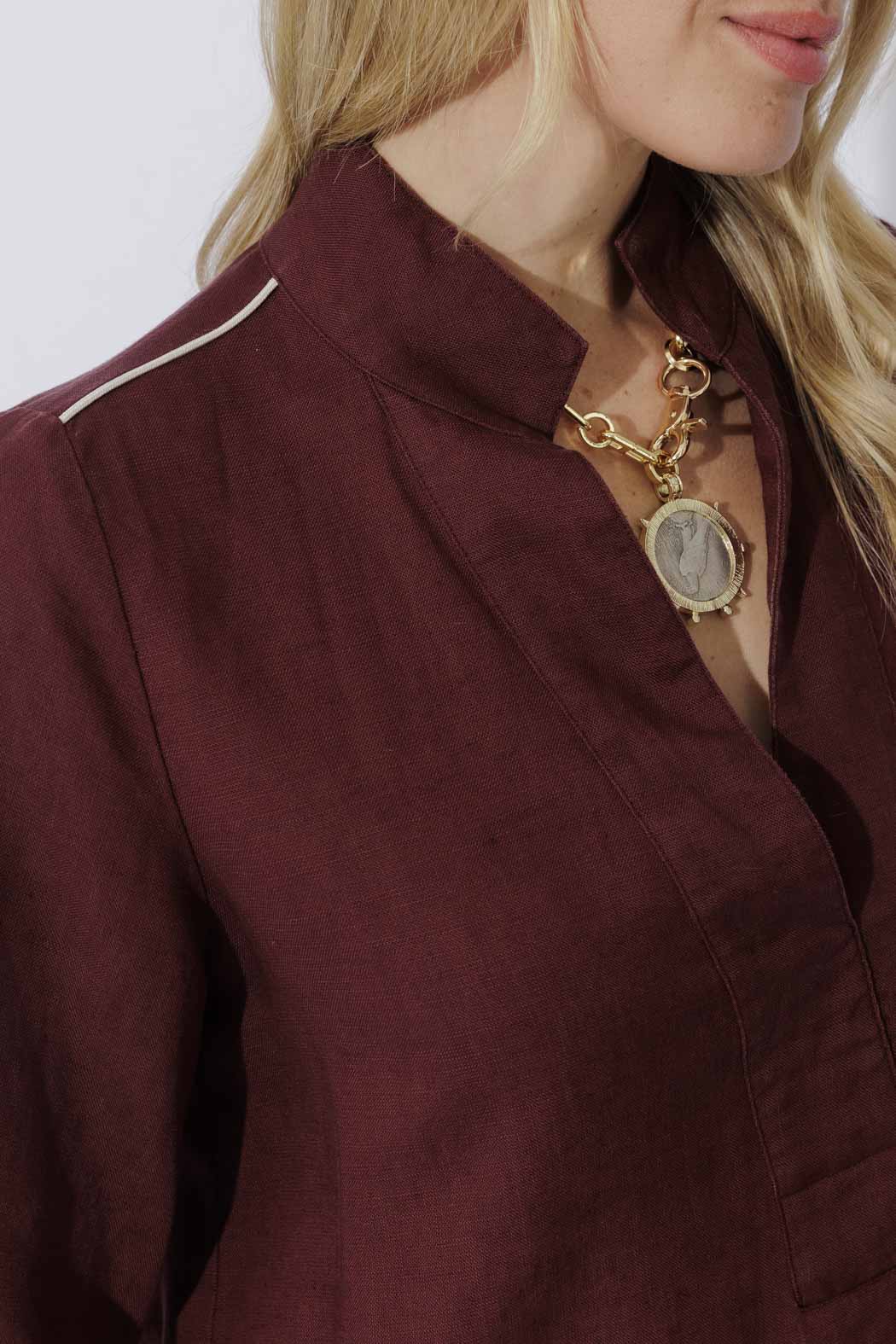 Burgundy Washed Linen Blogger Shirt