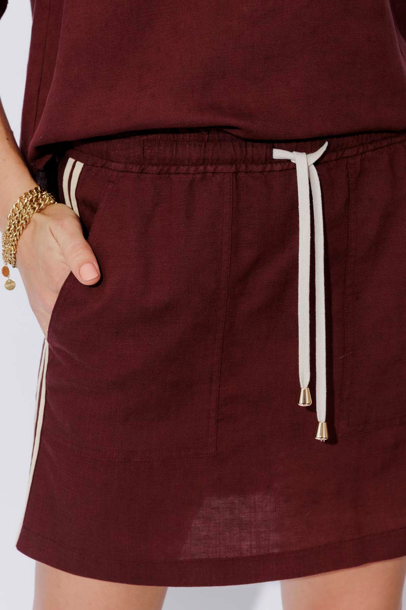 Burgundy Washed Linen Skirt