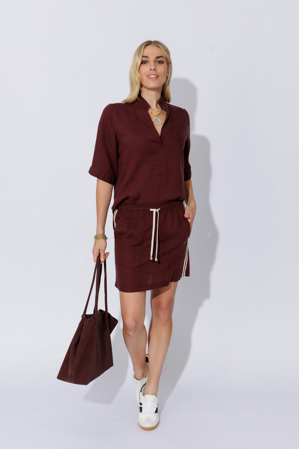 Burgundy Washed Linen Blogger Shirt