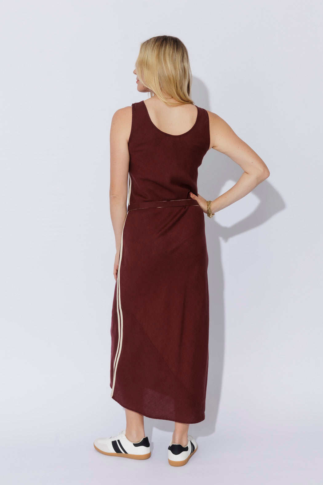 Burgundy Washed Linen Bias Dress