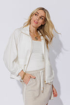 White Washed Linen Bomber Jacket