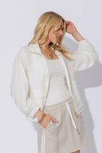 White Washed Linen Bomber Jacket