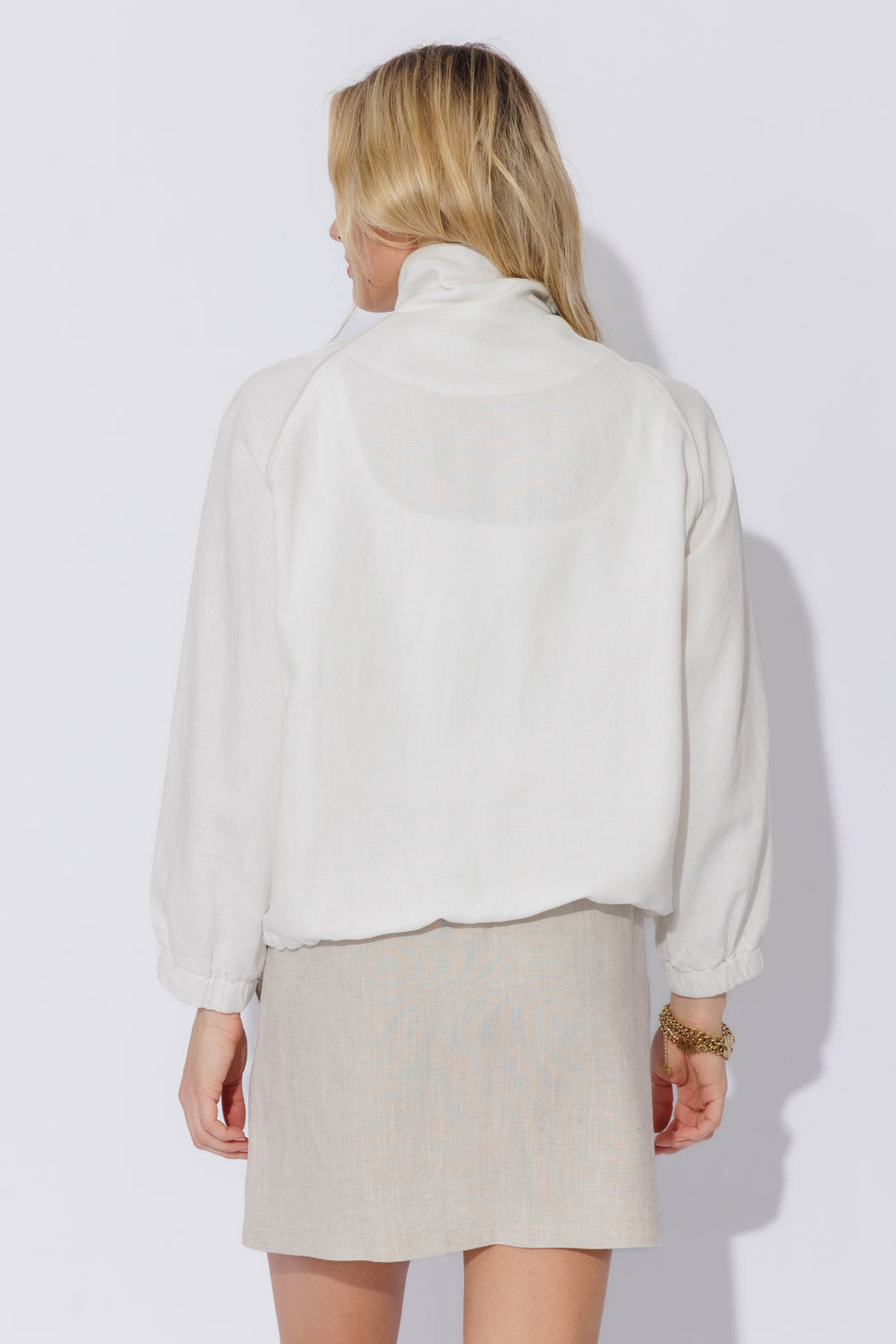White Washed Linen Bomber Jacket