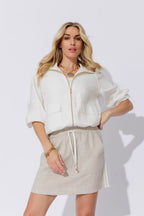 White Washed Linen Bomber Jacket