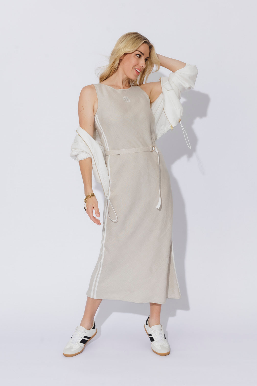 Oatmeal Washed Linen Bias Dress