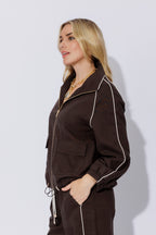 Chocolate Washed Linen Bomber Jacket