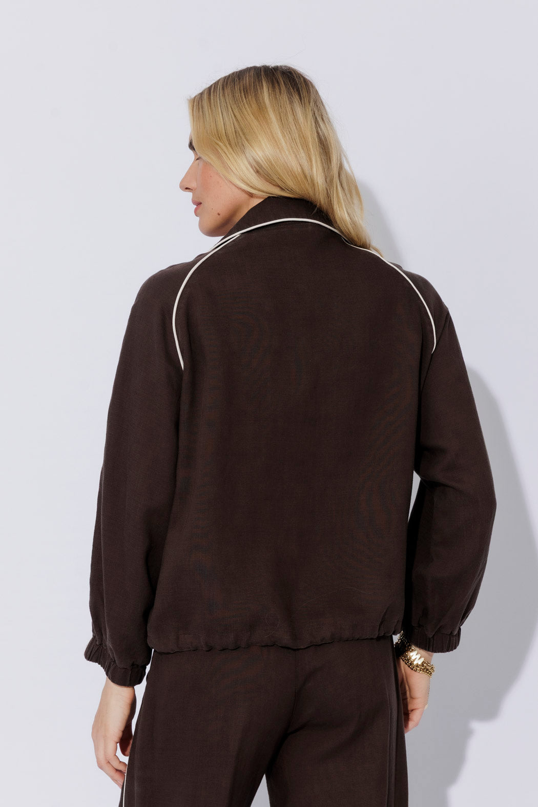 Chocolate Washed Linen Bomber Jacket