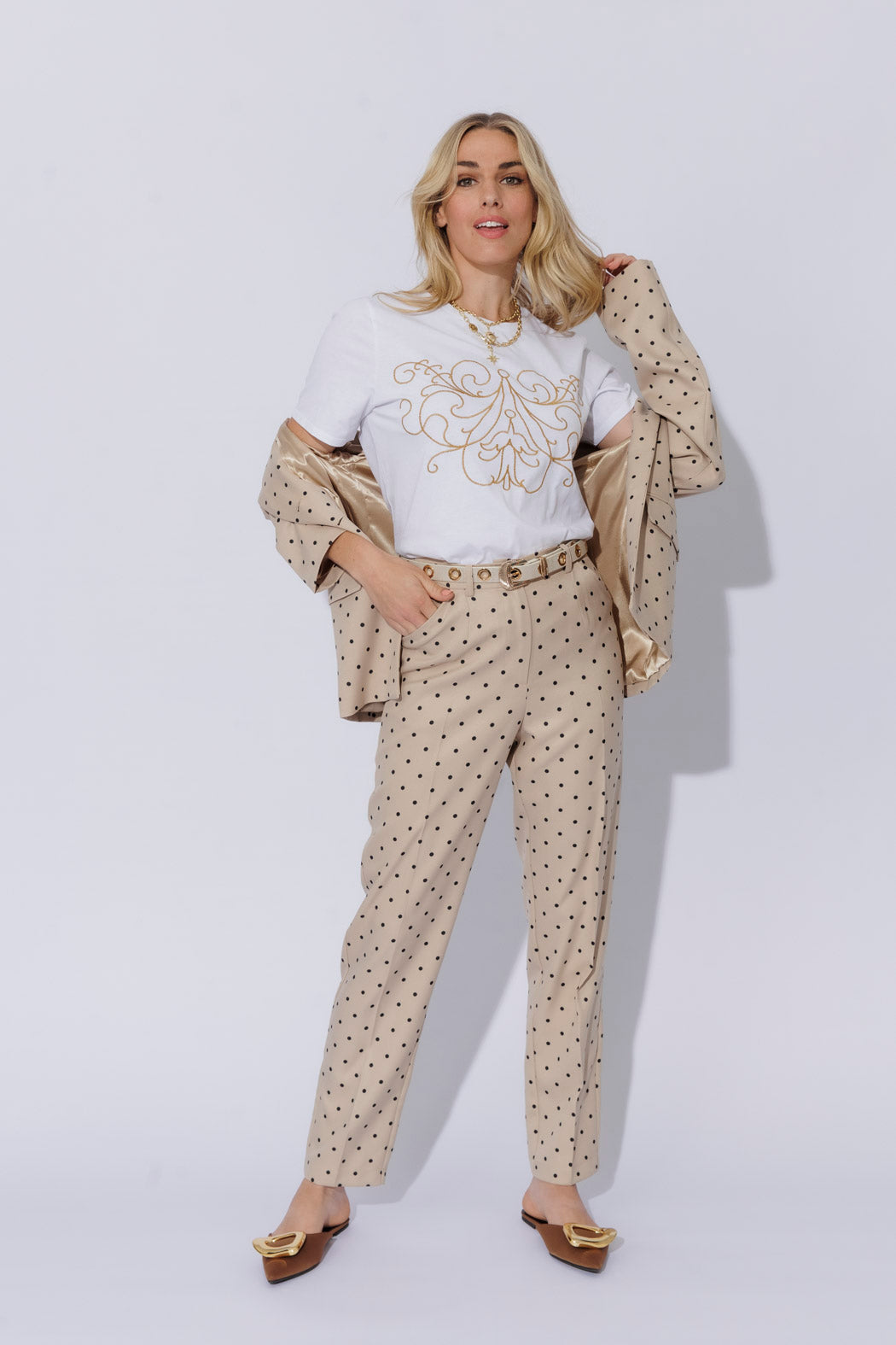 Beige Spot Tailored Pant