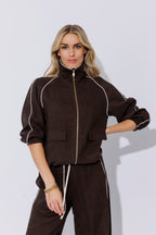 Chocolate Washed Linen Bomber Jacket