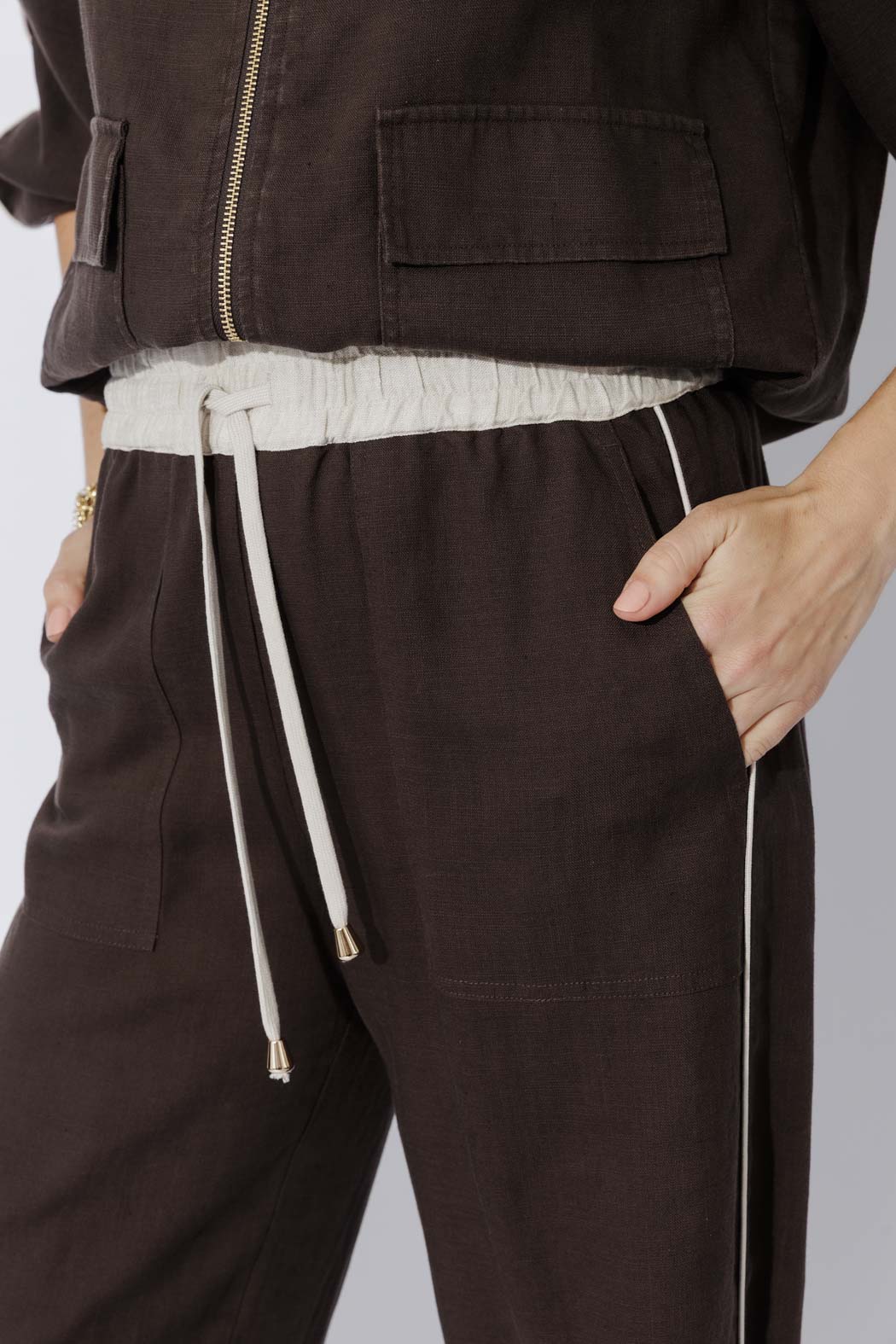 Chocolate Washed Linen Pocket Pant