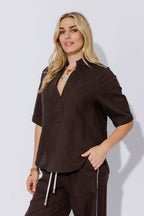 Chocolate Washed Linen Blogger Shirt
