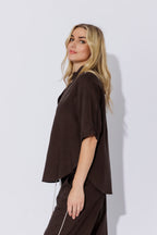 Chocolate Washed Linen Blogger Shirt