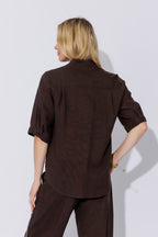 Chocolate Washed Linen Blogger Shirt