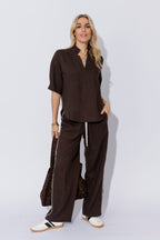 Chocolate Washed Linen Blogger Shirt