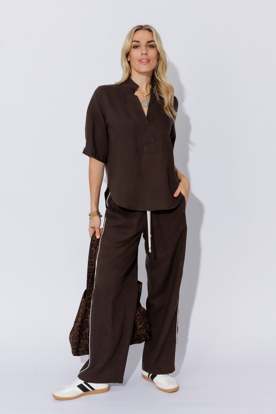 Chocolate Washed Linen Blogger Shirt